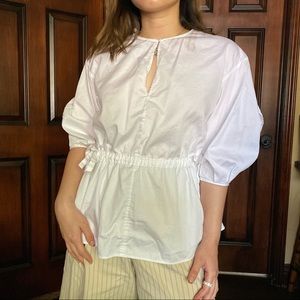 White ruched puff sleeve blouse